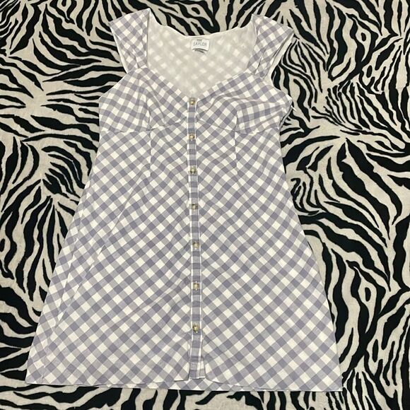 Anthropologie Saylor hadleigh gingham button blue plaid sweetheart mini dress - Picture 9 of 12